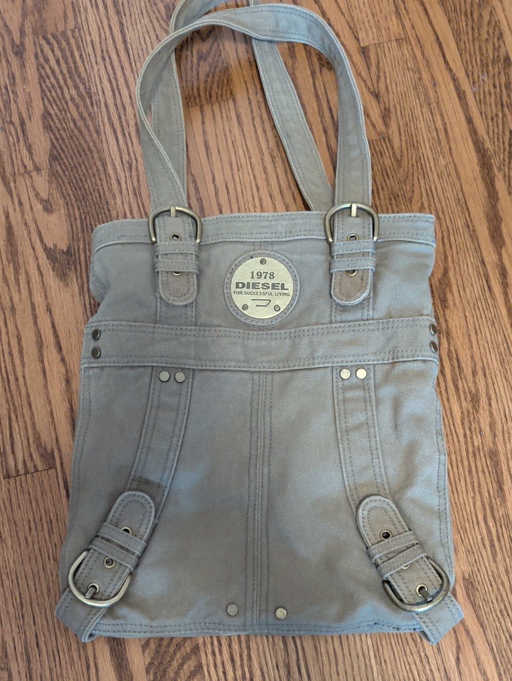 Diesel Canvas Messenger Tote with Buckle Accents